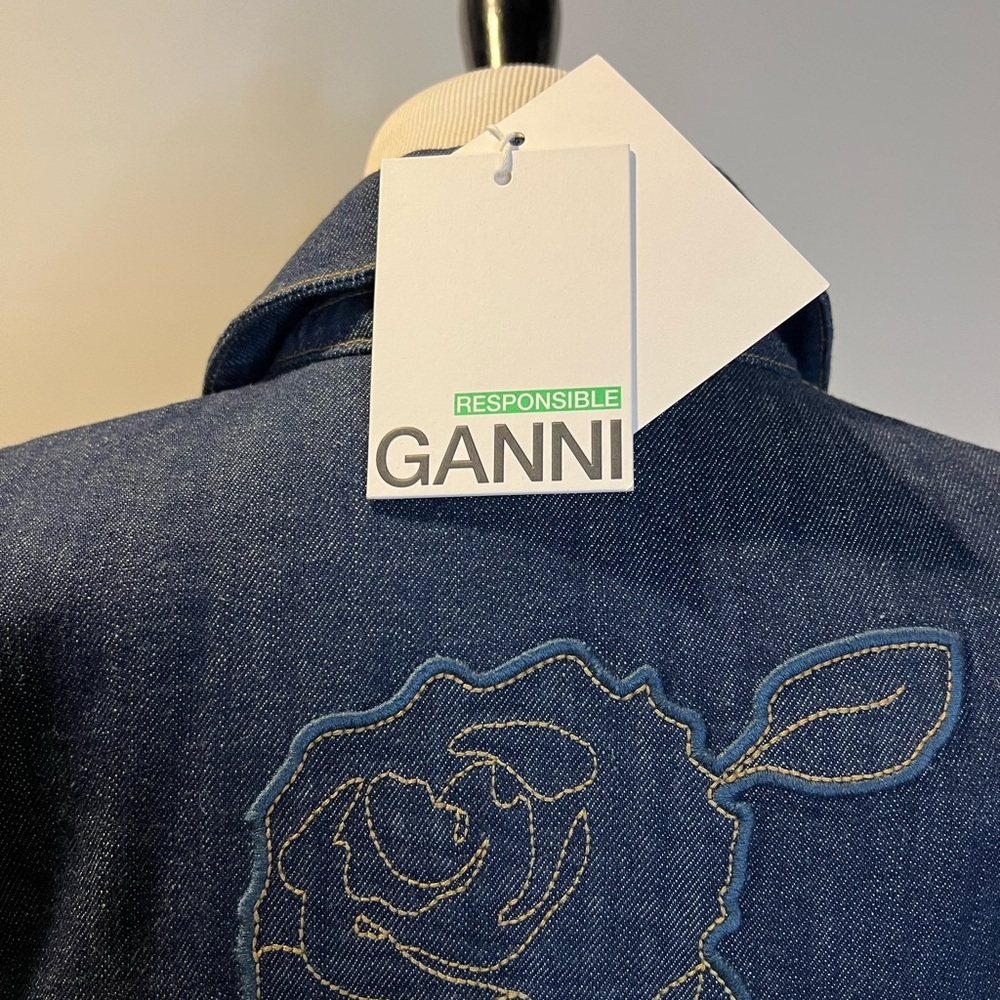 - NWT- GANNI - DENIM MIDI ROSE DRESS Size 2 - Picture 13 of 16